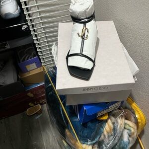 Jimmy Choo Black Sandals with Gold Detail